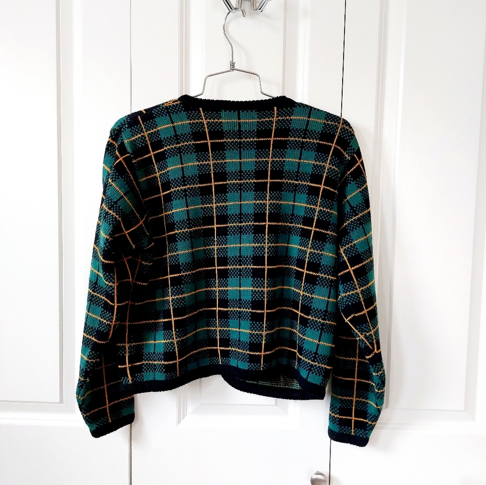 1980s Plaid Christmas Cardigan‎ "Ugly" Sweater Petite Medium Worthington Preppy - Picture 2 of 5